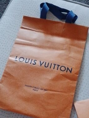 Louis Vuitton Tan Paper Shopper with Blue Ribbon Handles